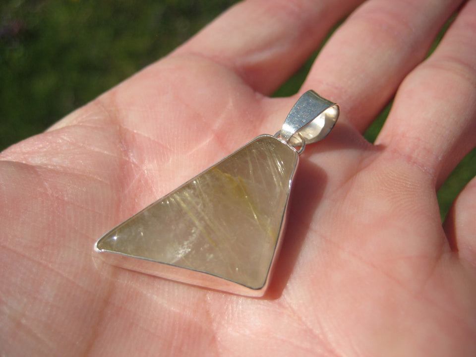 925 Silver Natural Golden Rutile Quartz Stone Pendant Necklace Jewelry Art A3644