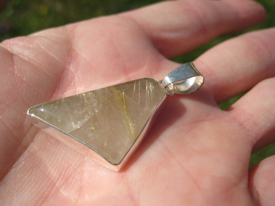 925 Silver Natural Golden Rutile Quartz Stone Pendant Necklace Jewelry Art A3644