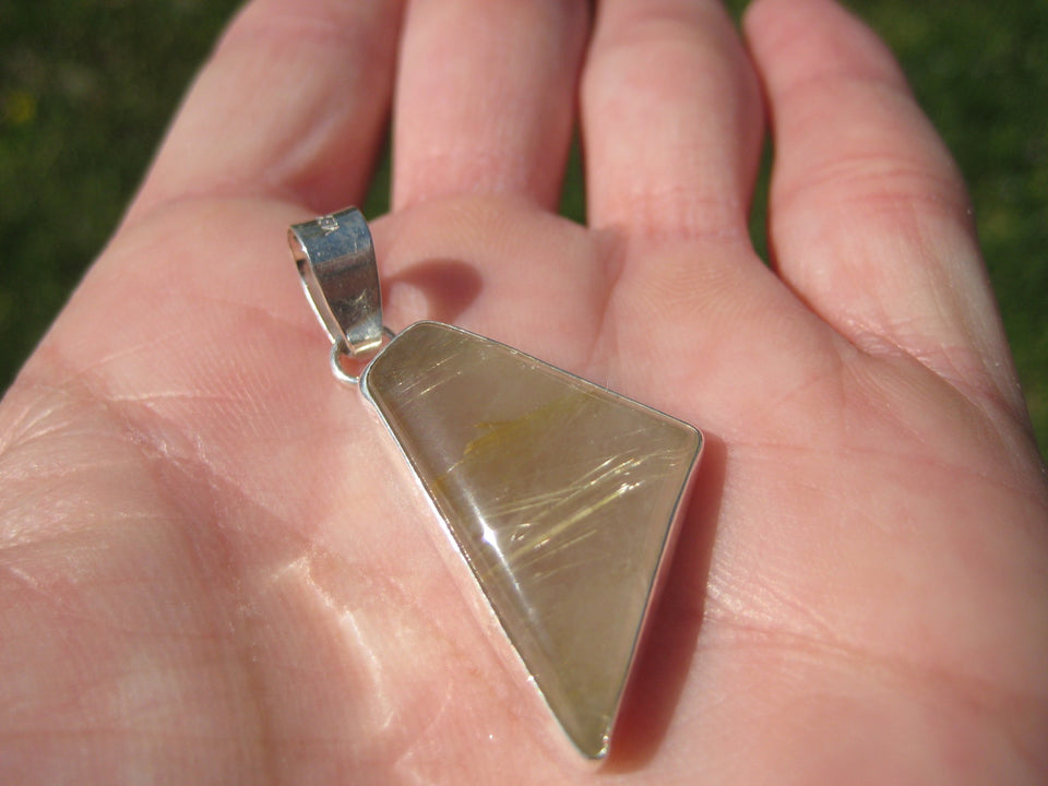 925 Silver Natural Golden Rutile Quartz Stone Pendant Necklace Jewelry Art A3644