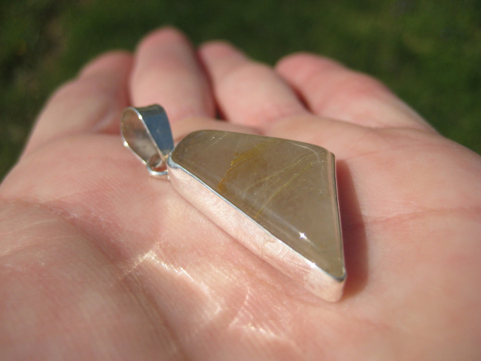 925 Silver Natural Golden Rutile Quartz Stone Pendant Necklace Jewelry Art A3644