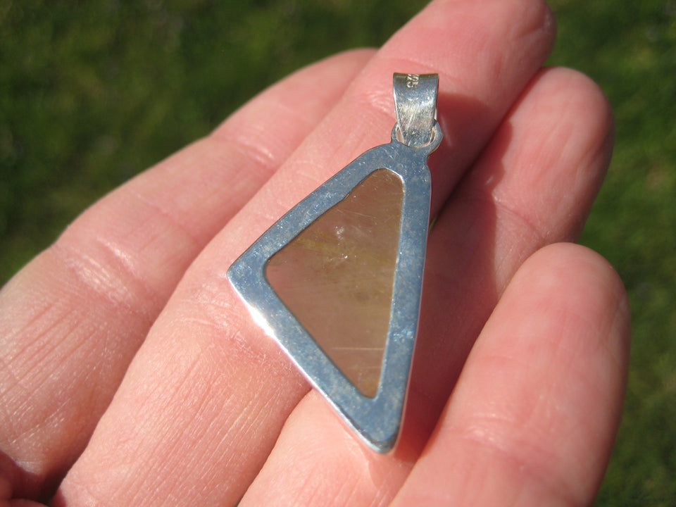 925 Silver Natural Golden Rutile Quartz Stone Pendant Necklace Jewelry Art A3644