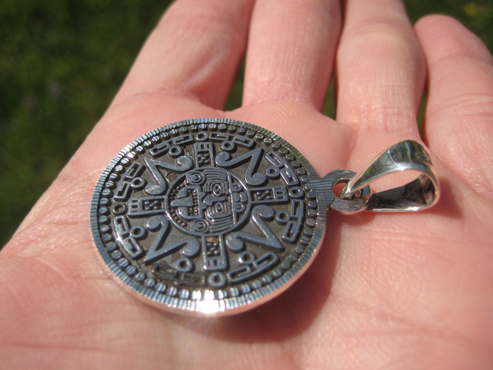 925 Silver Ometeotl Tonatiu Pendant Aztec Sun God Taxco Mexico A8455