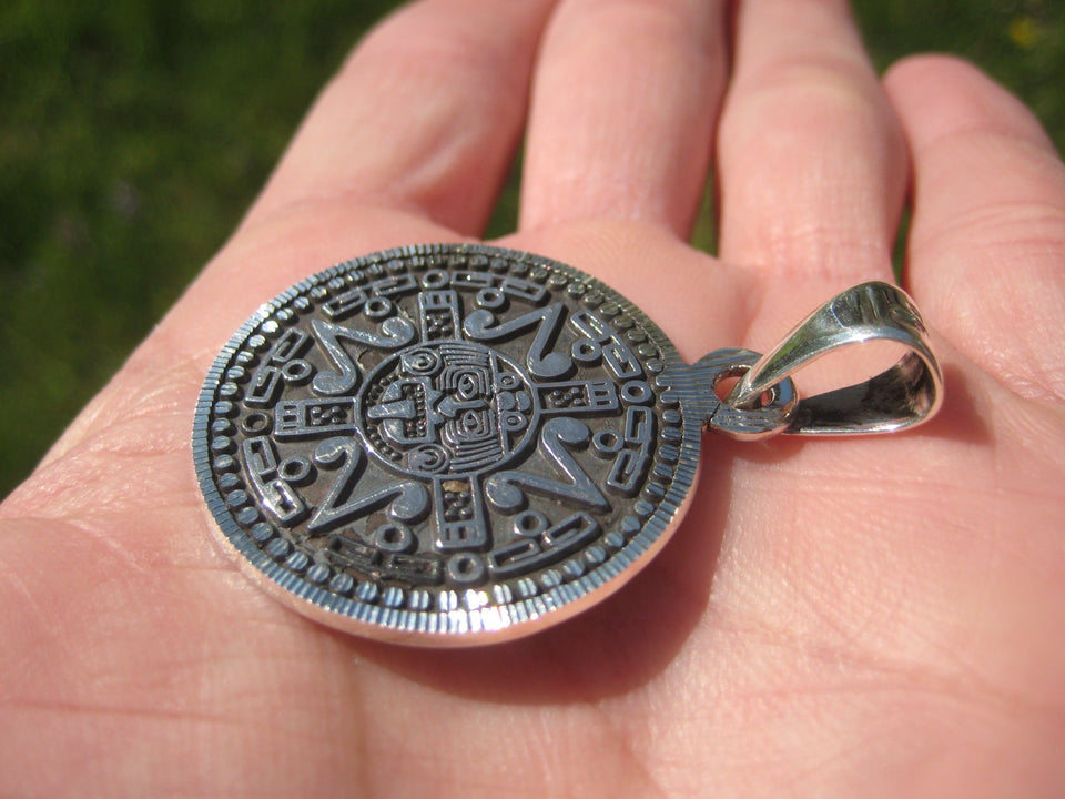 925 Silver Ometeotl Tonatiu Pendant Aztec Sun God Taxco Mexico A8455