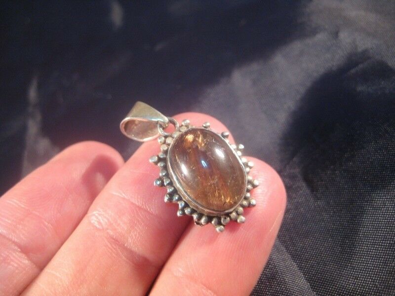 925 Silver Rutile Quartz Pendant Nepal Jewelry  N3744
