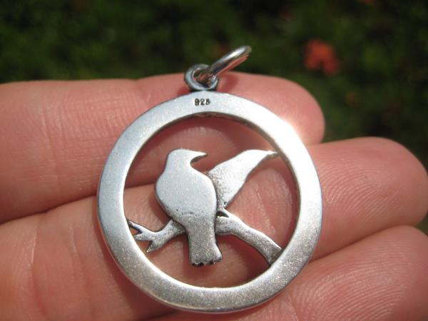 925 Sterling Huginn Muninn Raven birds of Odin Viking Germanic Runes Pendant A3