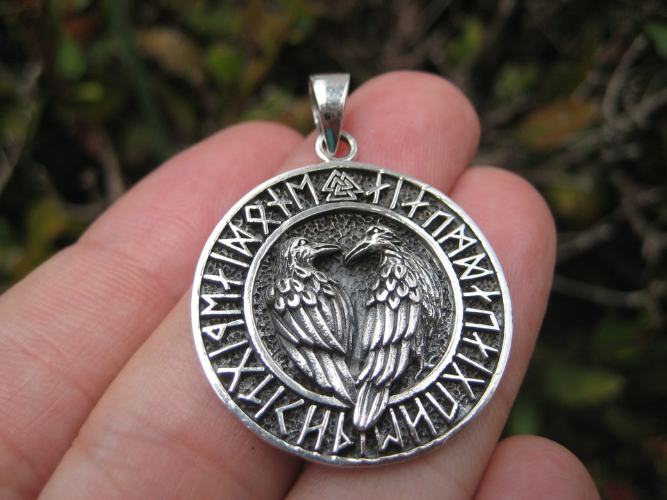 925 Silver Viking Runes Raven Huginn Muninn scouts for Oden A1246
