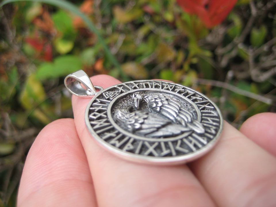 925 Silver Viking Runes Raven Huginn Muninn scouts for Oden A1246