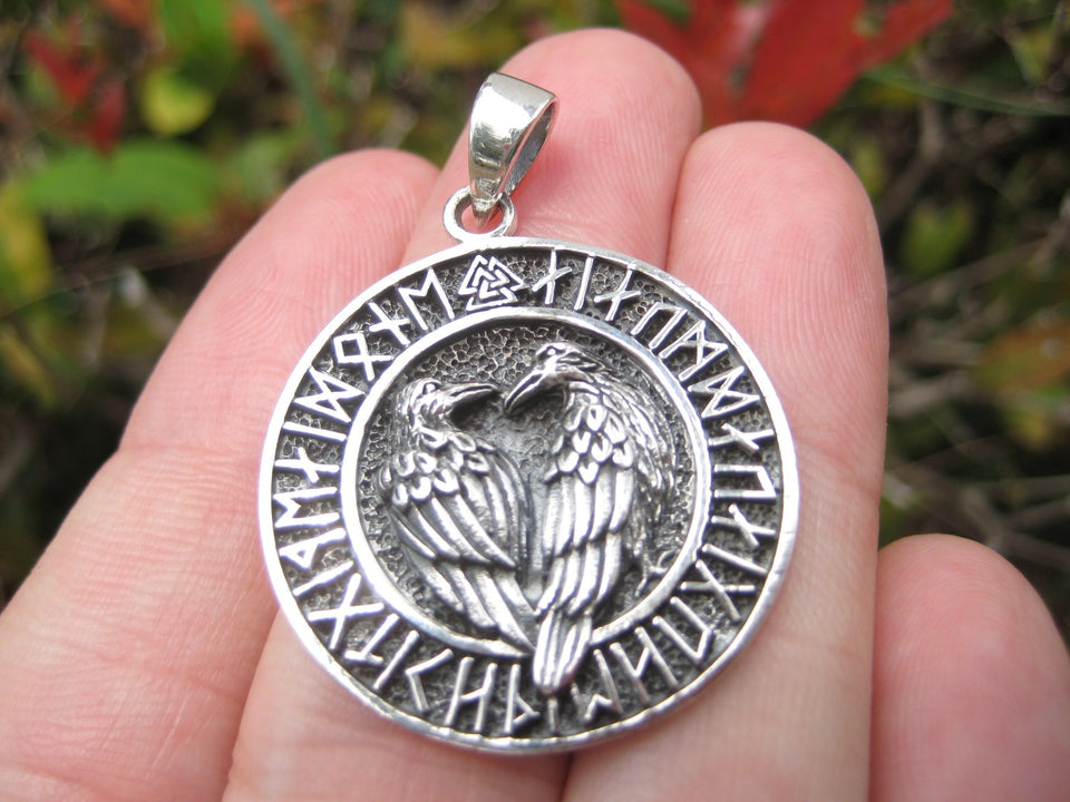 925 Silver Viking Runes Raven Huginn Muninn scouts for Oden A1246