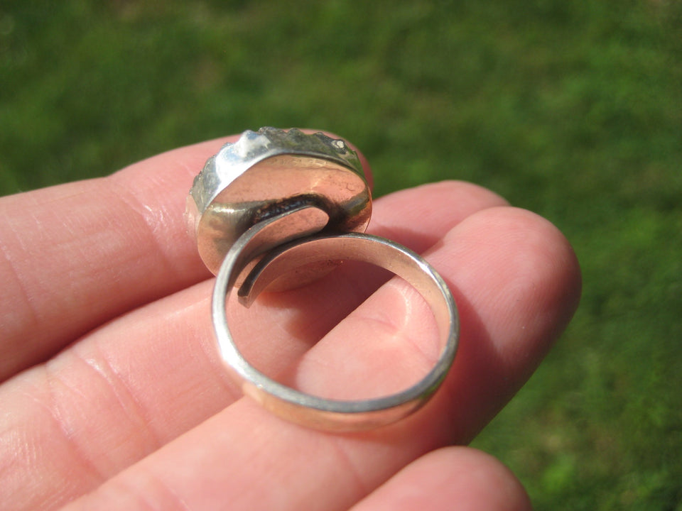 925 Silver Pyrite Crystal Ring Taxco Mexico Size 6.5 US Adjustable A3755