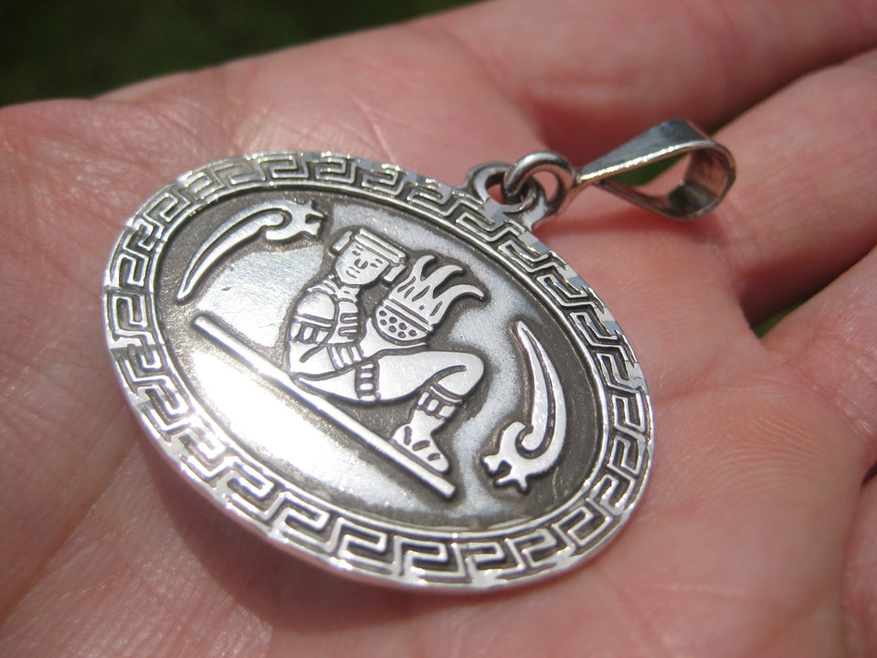 950  Silver Aztec Deity Chac Mool ( Tlaloc ) Taxco Mexico  N3455