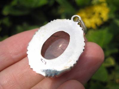 925 Silver Natural  Rutile Quartz Crystal Rock Stone Pendant Necklace Nepal A4