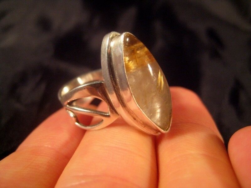 925 Silver Rutile Quartz stone Ring Size adjustable AN2899