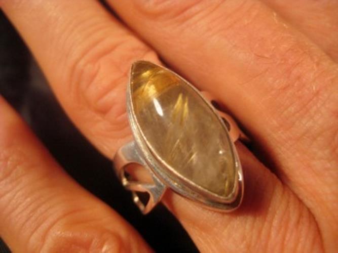 925 Silver Rutile Quartz stone Ring Size adjustable AN2899