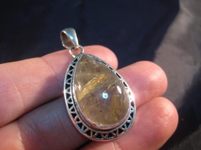 925 Silver Natural Rutile Quartz Crystal Rock Stone Pendant Necklace N6846