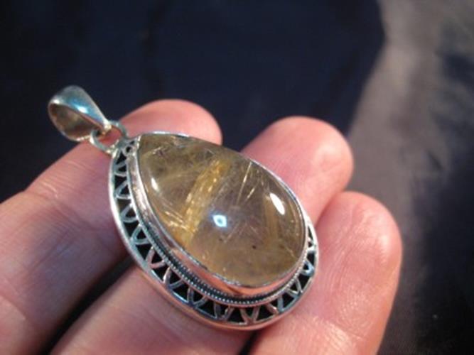 925 Silver Natural Rutile Quartz Crystal Rock Stone Pendant Necklace N6846
