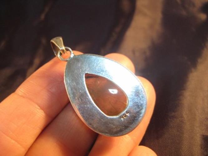 925 Silver Natural Rutile Quartz Crystal Rock Stone Pendant Necklace N6846