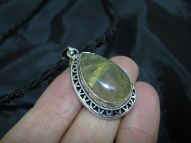 925 Silver Natural Rutile Quartz Crystal Rock Stone Pendant Necklace N6846