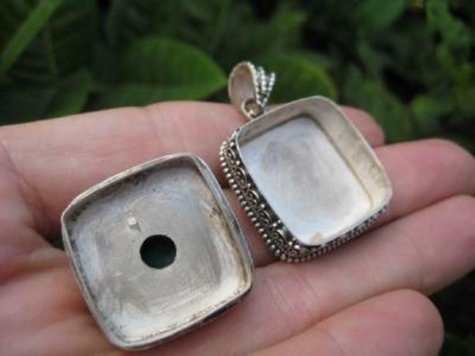 925 Silver Turquoise Compartment Locket Pendant Necklace Nepal Jewelry Art A81180