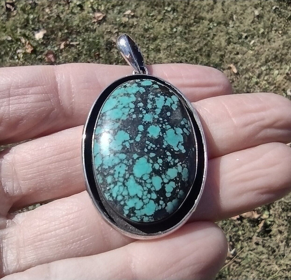 925 Silver Sonora Turquoise Pendant Necklace Jewelry Art Nepal CH578