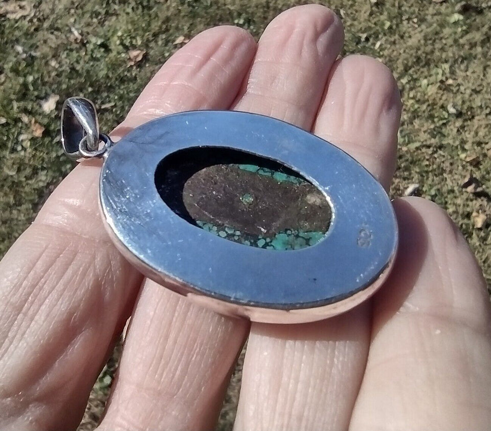 925 Silver Sonora Turquoise Pendant Necklace Jewelry Art Nepal CH578