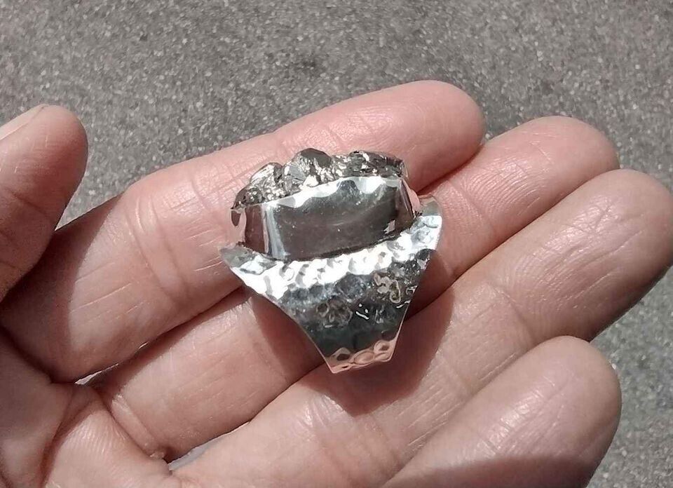 925 Natural pyrite Stone ring Taxco Mexico Size 6.5 FL511