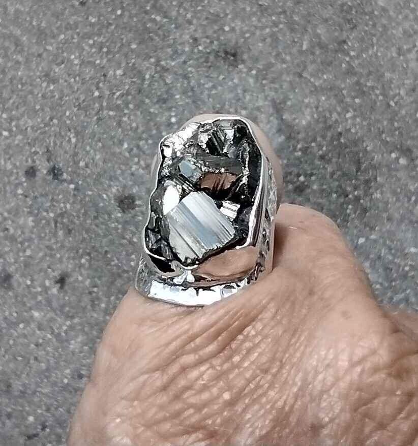 925 Natural pyrite Stone ring Taxco Mexico Size 6.5 FL511