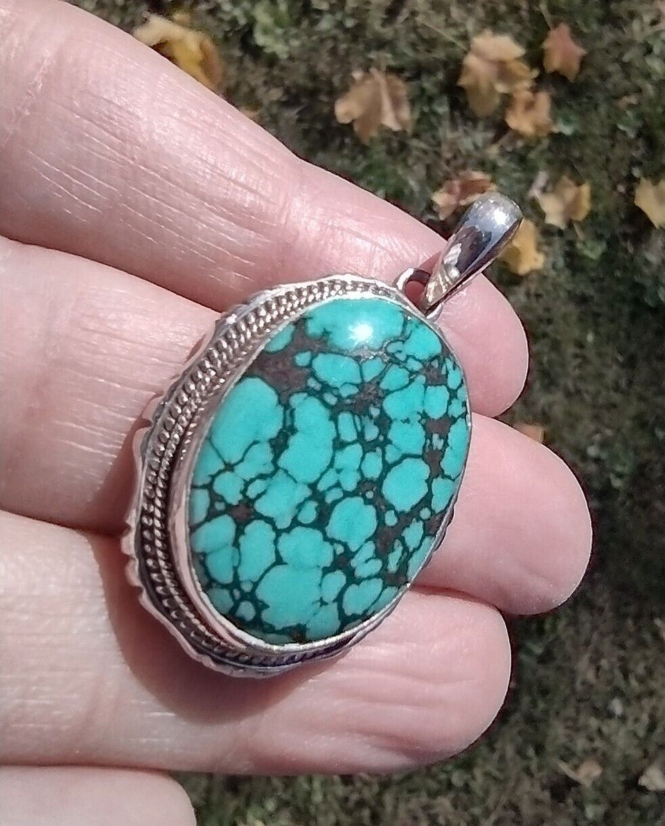 925 Sterling Silver Tibetan Turquoise Pendant CH486