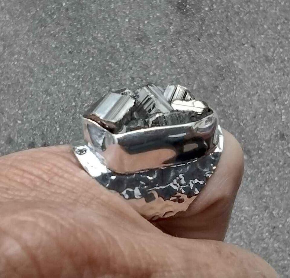 925 Natural pyrite Stone ring Taxco Mexico Size 6.5 FL511