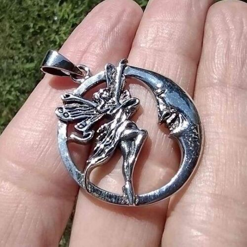925 Silver Fairy Moon Pendant Necklace CH2745