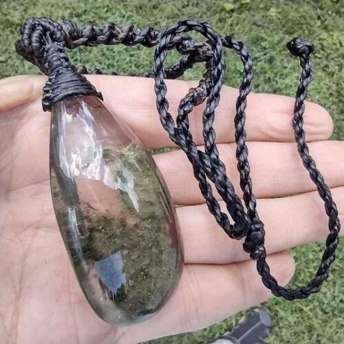 Quartz crystal necklace Moss or mineral Chlorite Pendant