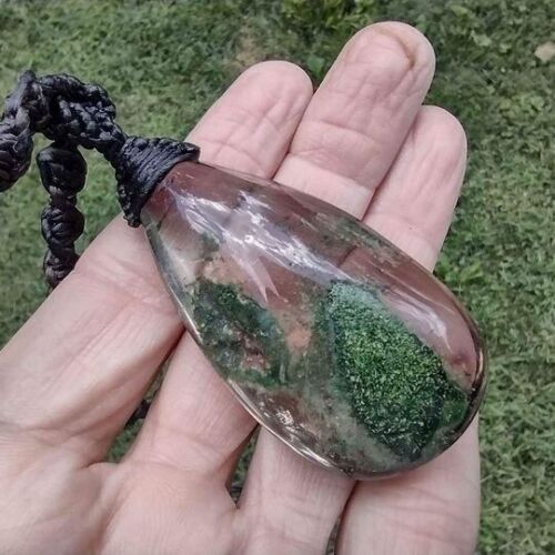 Quartz crystal necklace Moss or mineral Chlorite Pendant