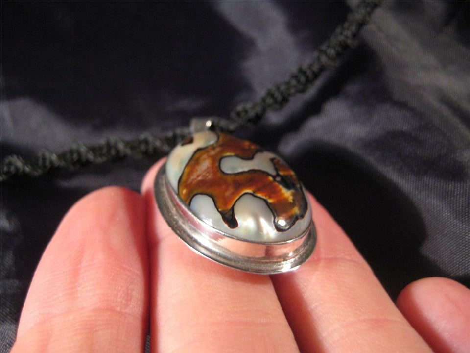 925 Silver Shell Pendant Necklace Jewelry Art Thailand N3838