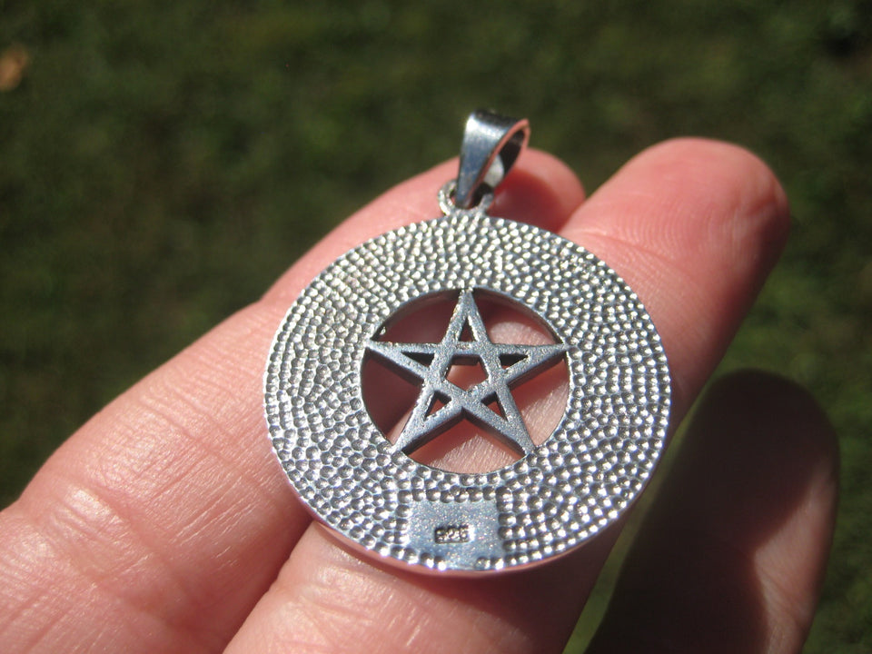 925 Silver Pentagram Pentacle Runes Pendant  A2734