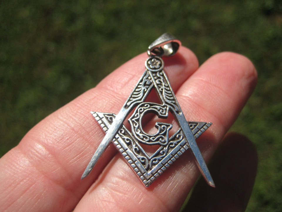 925 Silver Free Mason Masonic Pendant Necklace Thailand jewelry Art A1465