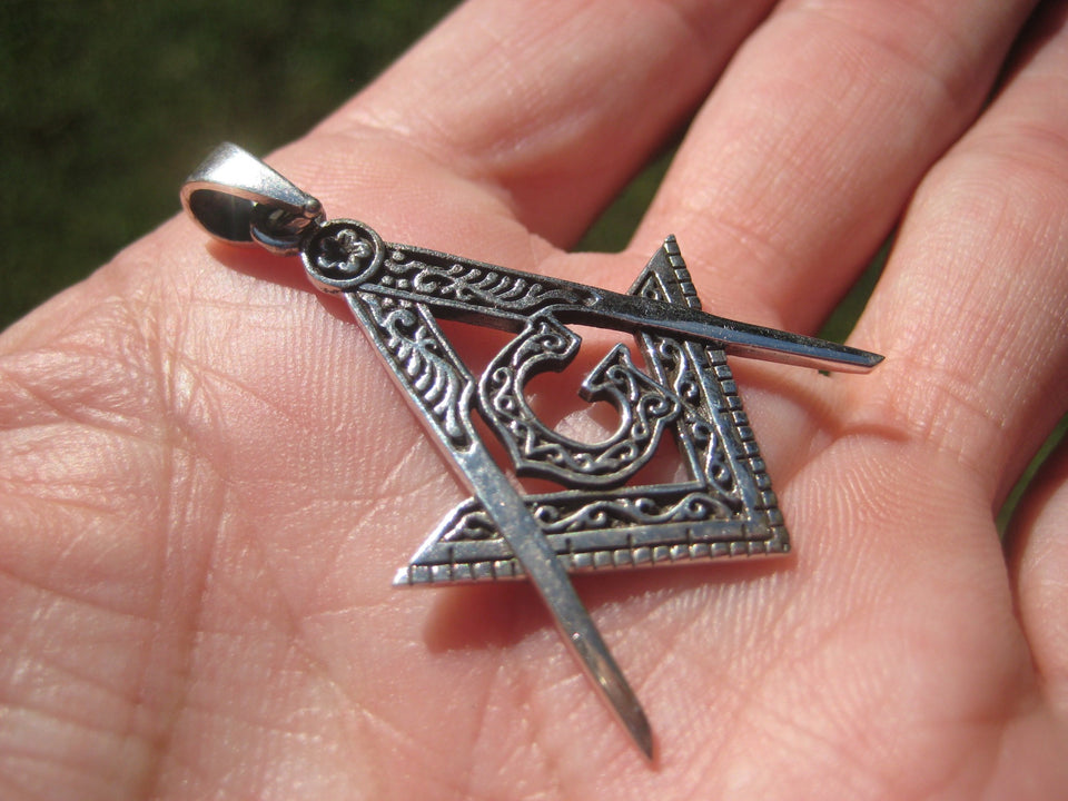 925 Silver Free Mason Masonic Pendant Necklace Thailand jewelry Art A1465