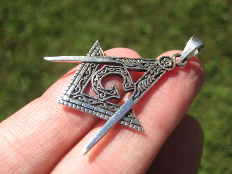 925 Silver Free Mason Masonic Pendant Necklace Thailand jewelry Art A1465