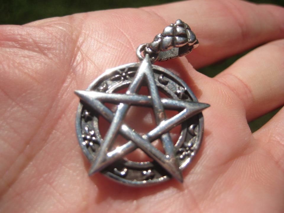 925 Silver Star and Moon Pentagram Pendant A2648