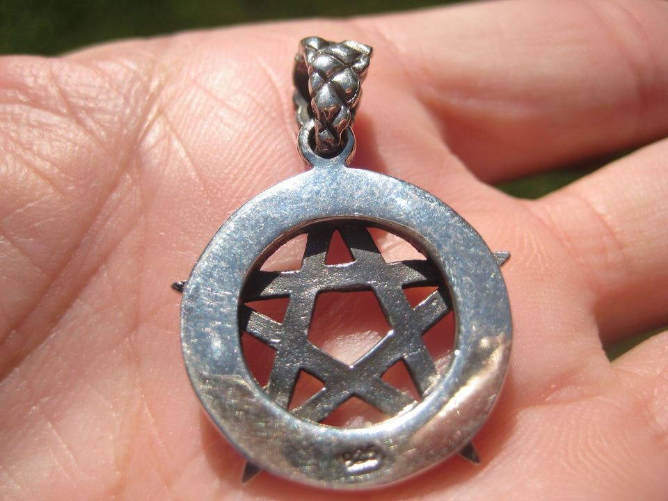 925 Silver Star and Moon Pentagram Pendant A2648