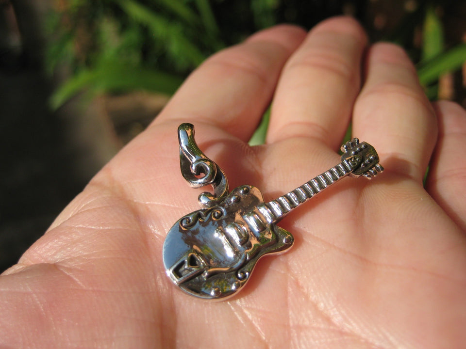 925 Silver electric guitar Pendant NecklaceThailand jewelry art A3856