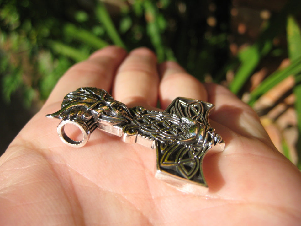 925 Silver Viking Mjolnir Mjolhner Odin Hammer of Thor Pendant A2358