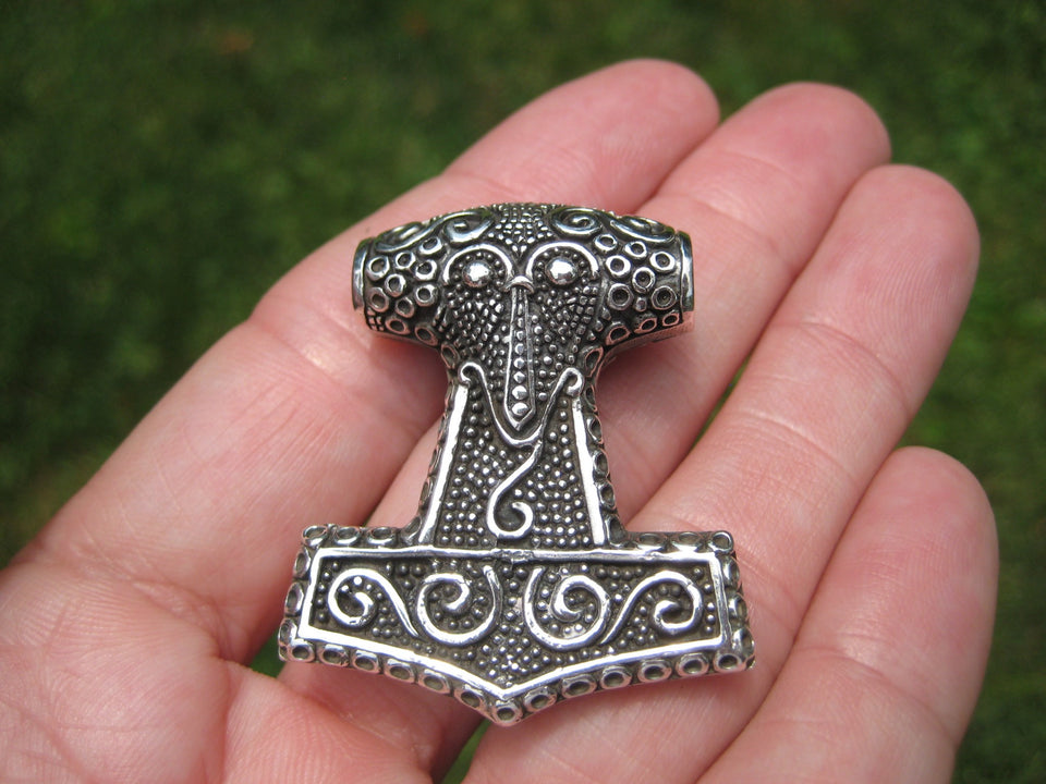 925 Silver Viking Mjolnir Mjolhner Raven Hammer of Thor Pendant Amulet  A3755