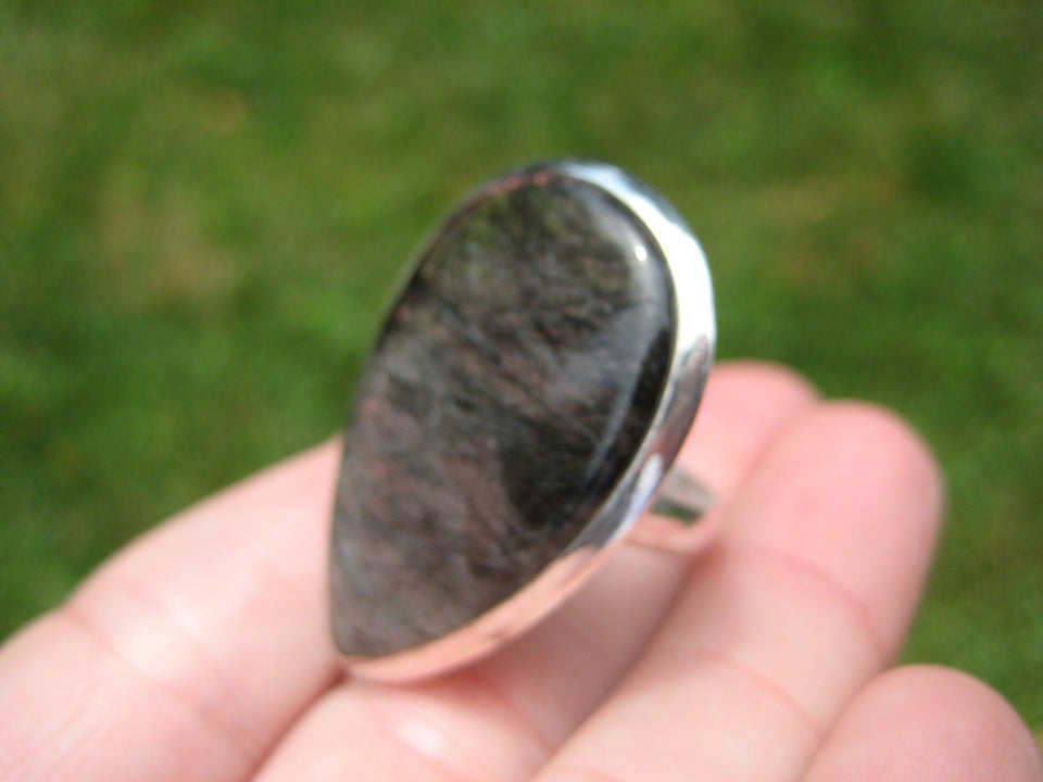 925 Silver Black Rutile Quartz Ring Taxco Mexico Size 8.75 US  A2749