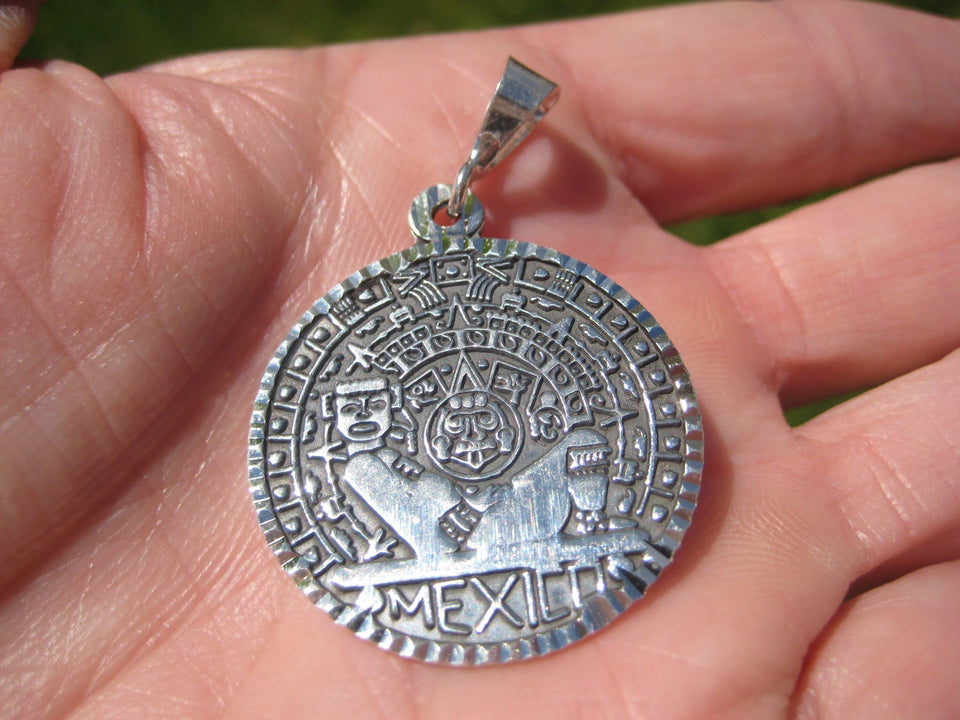 950 Silver Aztec Deity Chac Mool ( Tlaloc ) Calendar Taxco Mexico N3468