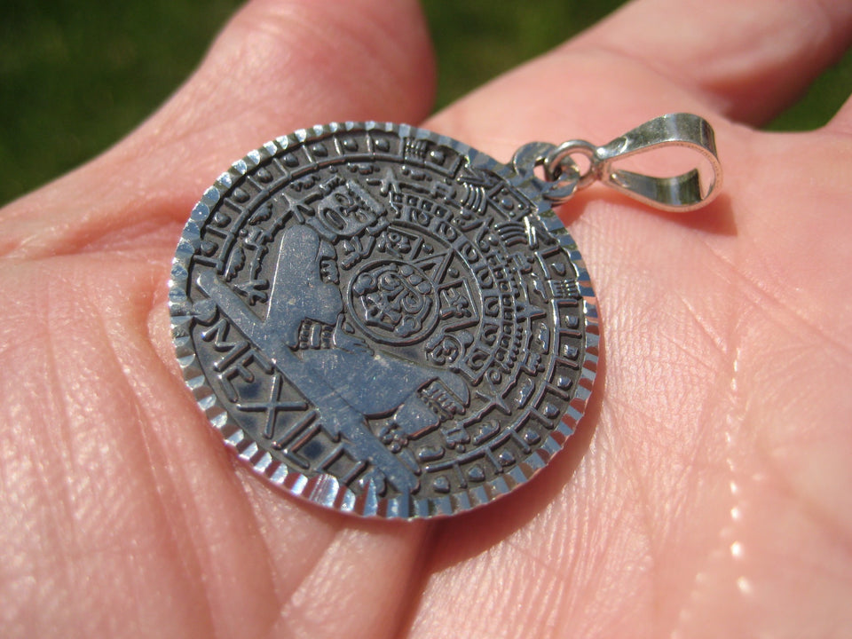 950 Silver Aztec Deity Chac Mool ( Tlaloc ) Calendar Taxco Mexico N3468