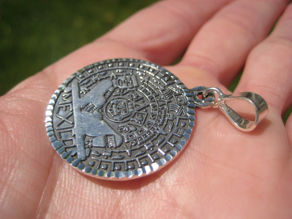 950 Silver Aztec Deity Chac Mool ( Tlaloc ) Calendar Taxco Mexico N3468