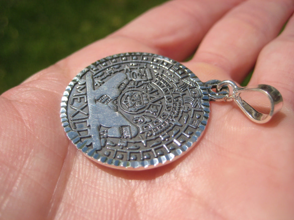 950 Silver Aztec Deity Chac Mool ( Tlaloc ) Calendar Taxco Mexico N3468
