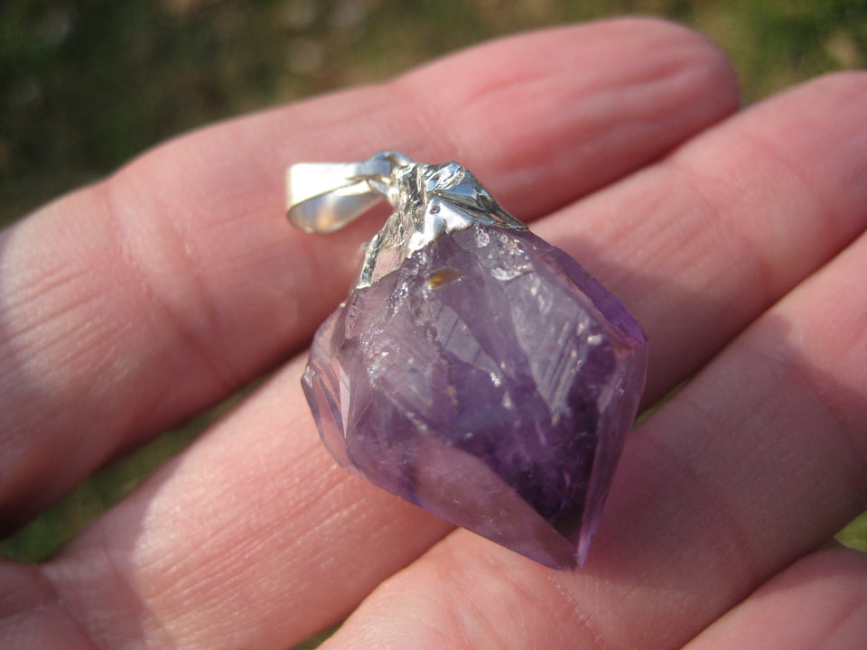 925 Silver Natural Amethyst Quartz  Pendant Crystal A2388
