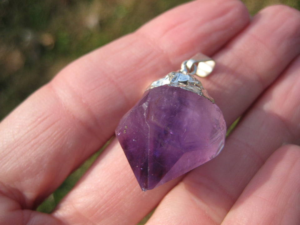 925 Silver Natural Amethyst Quartz  Pendant Crystal A2388