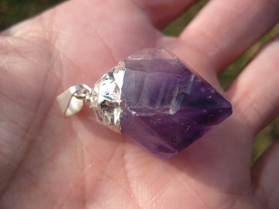 925 Silver Natural Amethyst Quartz  Pendant Crystal A2388