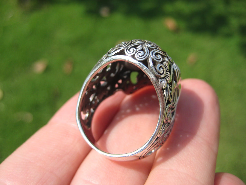 925 Silver Filigree Skull Ring jewelry Art Thailand A16